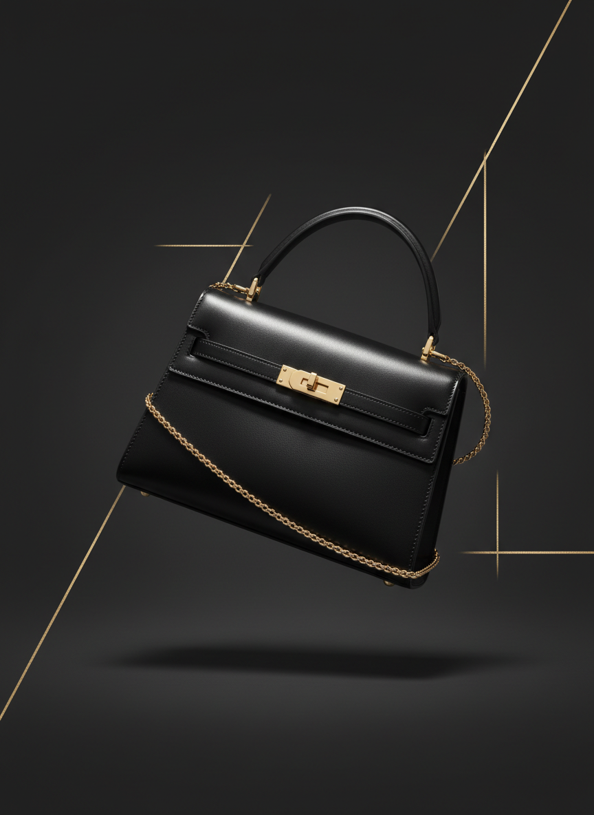 Luxury structured leather handbag with gold hardware
